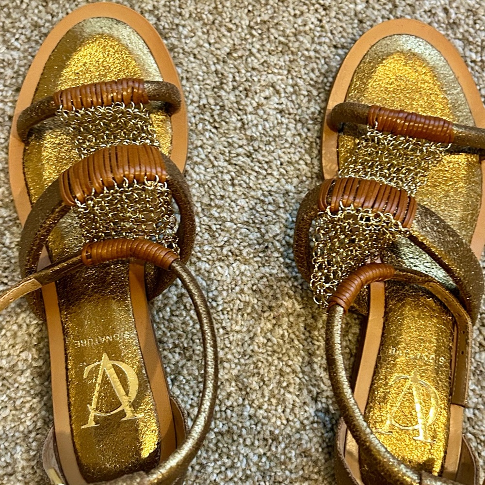 Gold and Brown Strappy Sandals